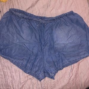 Chambray Flowy Denim Drawstring Shorts